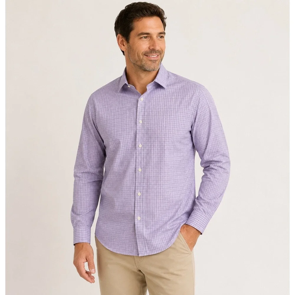 Banana Republic Mens XL NonIron Tailored Slim Fit Purple Check Button Down Shirt